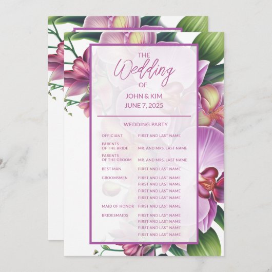 Hochzeitsprogramm für Orchideen Programm (Vorne/Hinten)