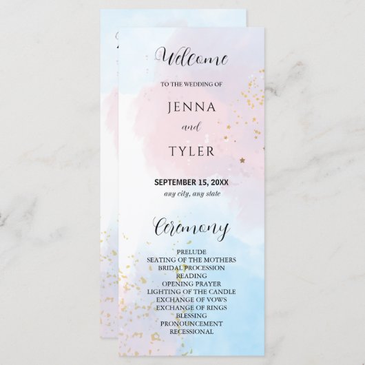 Hochzeitsprogramm für Pastellrosa und Blaue Wasser (Vorne/Hinten)