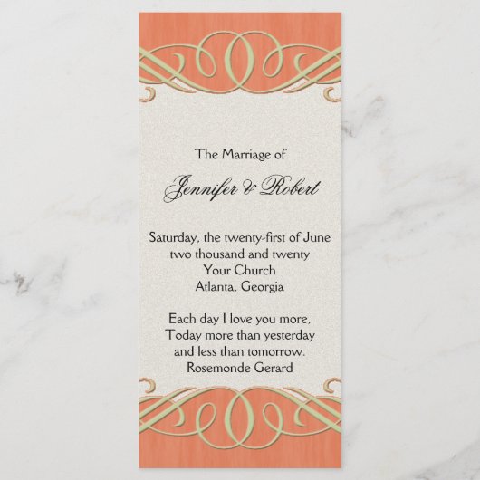Hochzeitsprogramm für Peach and Sage Elegantes Rol Programm (Vorderseite)