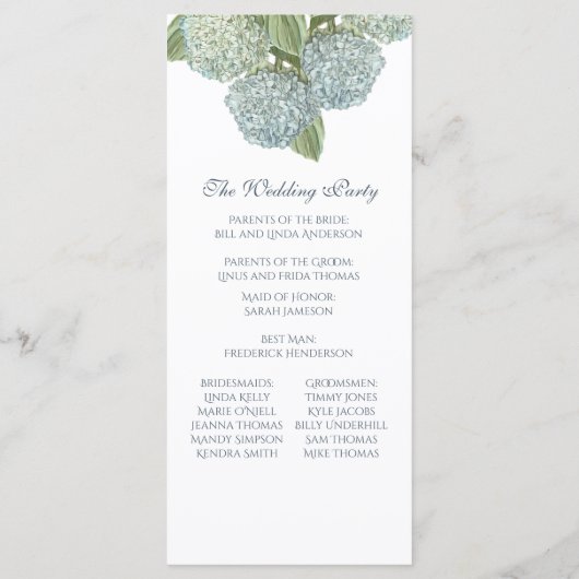 Hochzeitsprogramm für Peonies Programm (Rückseite)