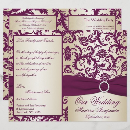 Hochzeitsprogramm für Pflaumen und Champagner (Vorne/Hinten)