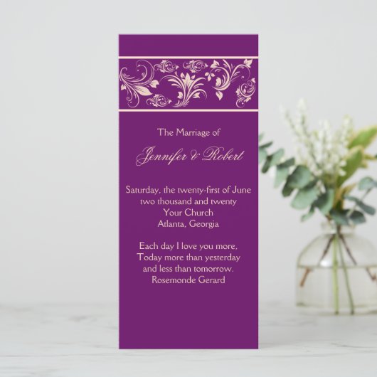 Hochzeitsprogramm für Pflaumen und Champagner Programm (Stehend Vorderseite)