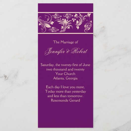 Hochzeitsprogramm für Pflaumen und Champagner Programm (Vorderseite)