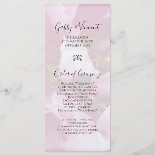 Hochzeitsprogramm für Pink Peony Blume Programm (Vorderseite)