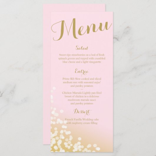 Hochzeitsprogramm für Pink und Gold Twinkle Lights Menükarte (Vorne/Hinten)
