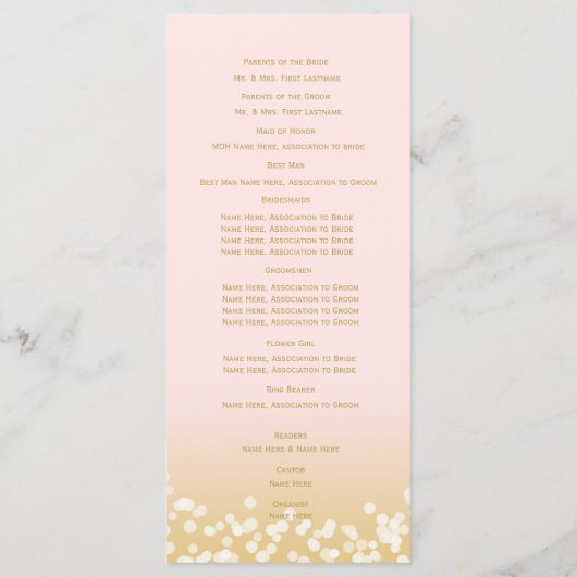 Hochzeitsprogramm für Pink und Gold Twinkle Lights Programm (Rückseite)