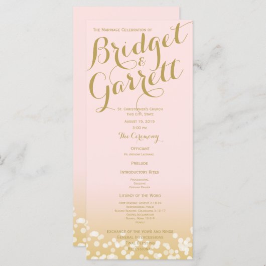 Hochzeitsprogramm für Pink und Gold Twinkle Lights Programm (Vorne/Hinten)
