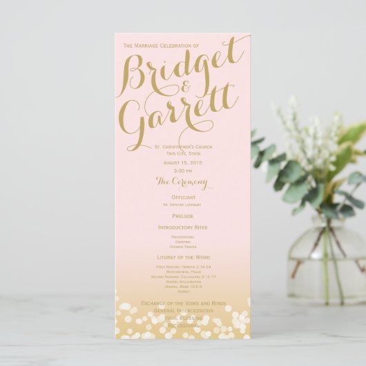 Hochzeitsprogramm für Pink und Gold Twinkle Lights Programm (Stehend Vorderseite)