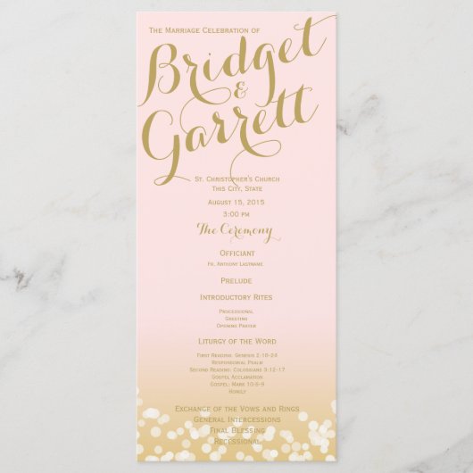 Hochzeitsprogramm für Pink und Gold Twinkle Lights Programm (Vorderseite)