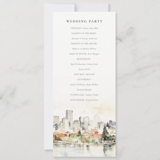 Hochzeitsprogramm für Portland Oregon Skyline Einladung (Rückseite)