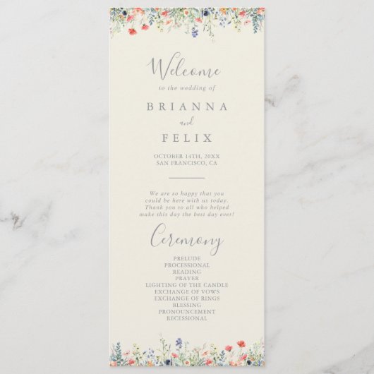 Hochzeitsprogramm für Radiant Multicolor-Wildblume Programm (Vorderseite)