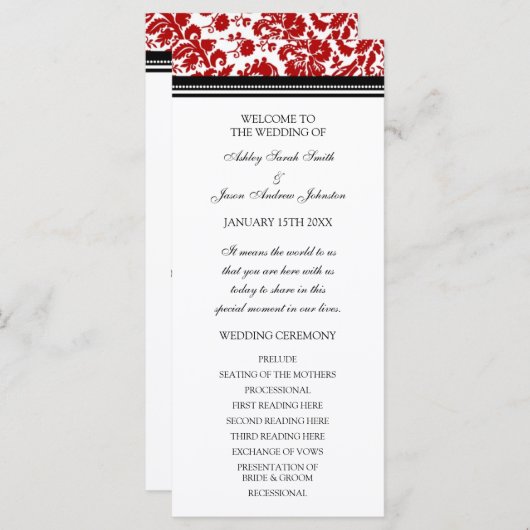 Hochzeitsprogramm für Red Black Damask Programm (Vorne/Hinten)