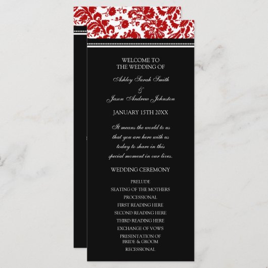 Hochzeitsprogramm für Red Black Damask Programm (Vorne/Hinten)