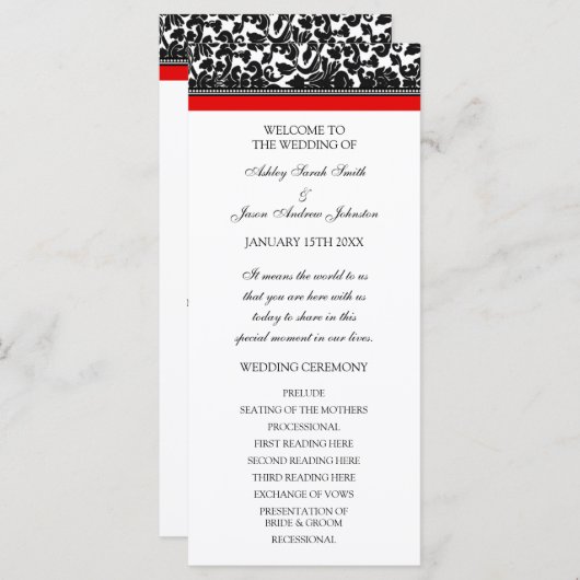 Hochzeitsprogramm für Red Black Damask Programm (Vorne/Hinten)