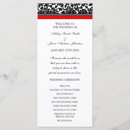 Hochzeitsprogramm für Red Black Damask Programm (Vorderseite)
