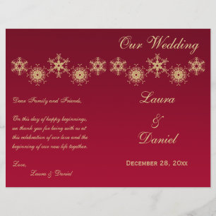 Hochzeitsprogramm für Red, Gold Glitzer Snowflakes