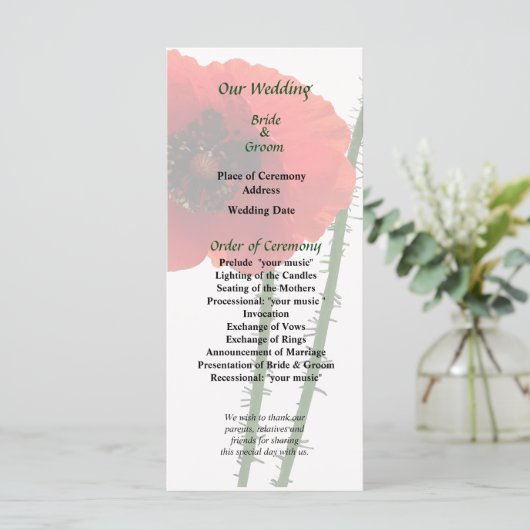 Hochzeitsprogramm für Red Poppy und Bud Programm (Stehend Vorderseite)