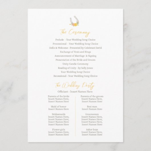 Hochzeitsprogramm für Reittiere Programm (Rückseite)