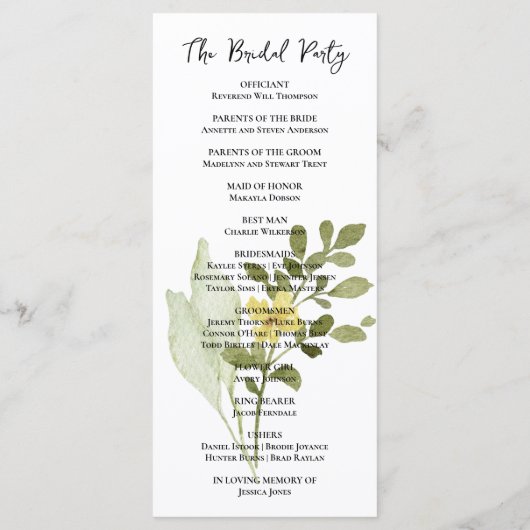 Hochzeitsprogramm für romantische Blume Programm (Rückseite)