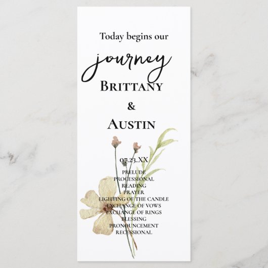 Hochzeitsprogramm für romantische Blume Programm (Vorderseite)