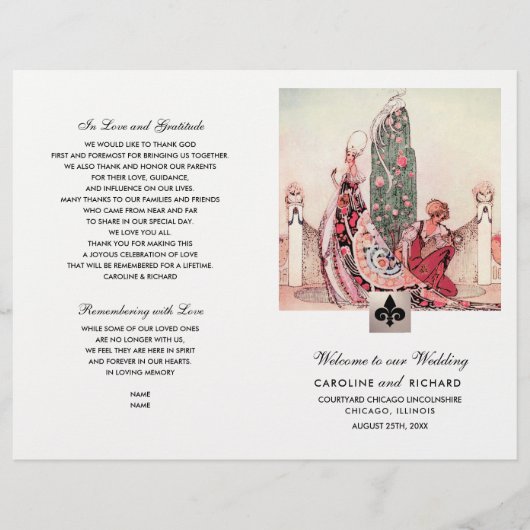 Hochzeitsprogramm für romantische Vintage Kunst (Vorderseite)