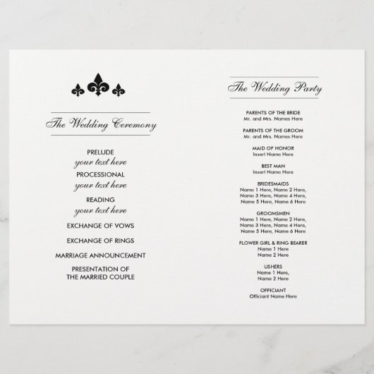 Hochzeitsprogramm für romantische Vintage Kunst (Rückseite)