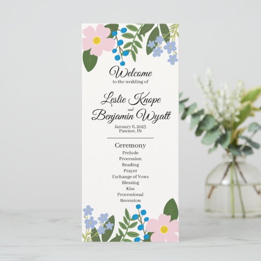 Hochzeitsprogramm für Rosa Blume (Stehend Vorderseite)