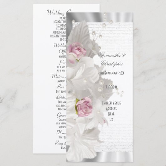 Hochzeitsprogramm für Rosa Blume Programm (Vorne/Hinten)