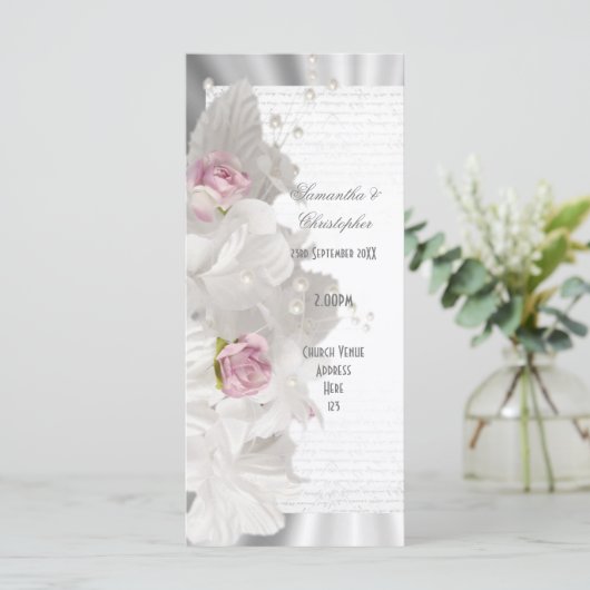 Hochzeitsprogramm für Rosa Blume Programm (Stehend Vorderseite)