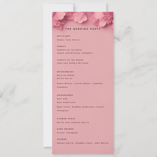 Hochzeitsprogramm für Rosa Blumen Einladung (Rückseite)