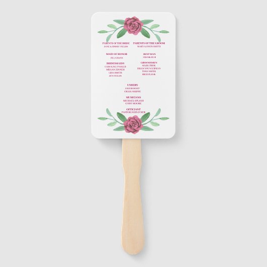 Hochzeitsprogramm für Rosa Blumengrün Fächer (Rückseite)