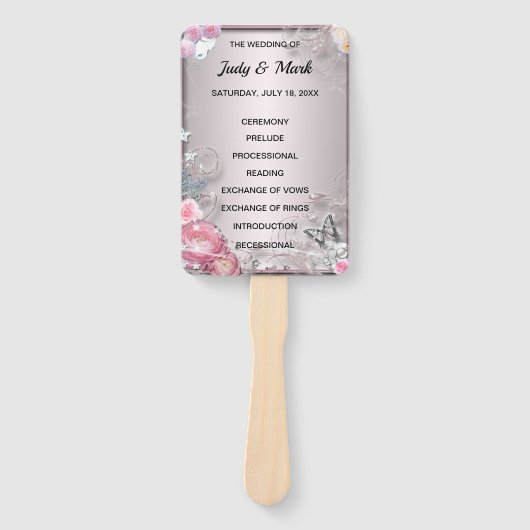 Hochzeitsprogramm für Rosa Blüten und Schmetterlin Fächer (Vorderseite)