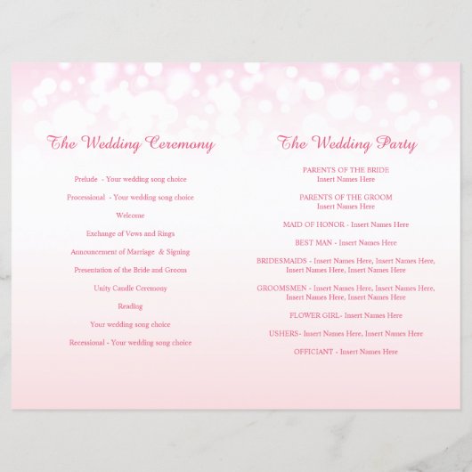 Hochzeitsprogramm für Rosa Champagner (Rückseite)