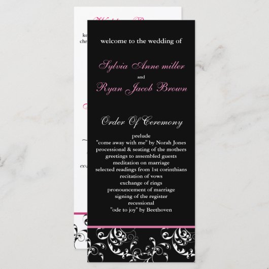 Hochzeitsprogramm für rosa Damast Programm (Vorne/Hinten)