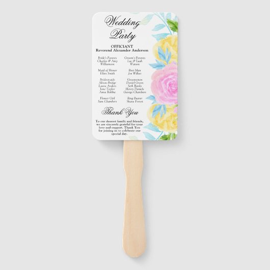 Hochzeitsprogramm für Rosa Gelbbläuenblumen Fächer (Rückseite)