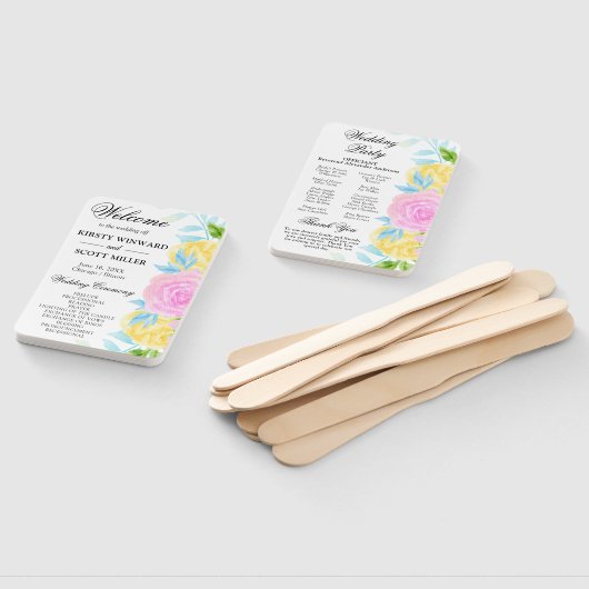 Hochzeitsprogramm für Rosa Gelbbläuenblumen Fächer (Non-assembled)