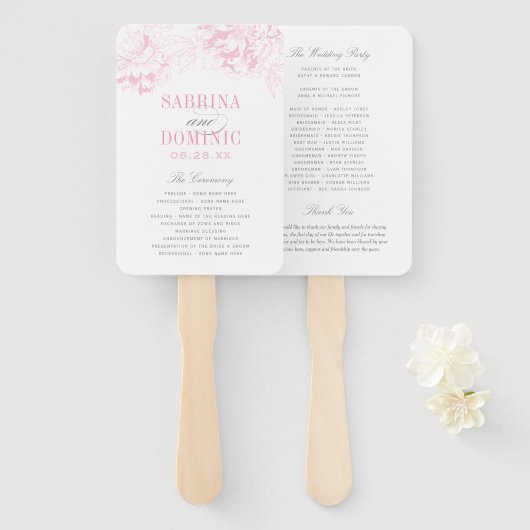 Hochzeitsprogramm für Rosa-Graue Blütenpferde Fächer (Vorne und Hinten)