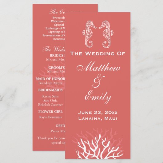 Hochzeitsprogramm für Rosa Orange Coral Reef Seepf Programm (Vorne/Hinten)