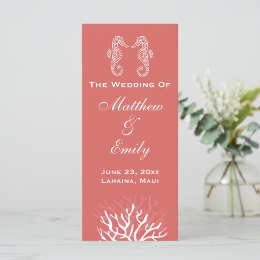 Hochzeitsprogramm für Rosa Orange Coral Reef Seepf Programm (Stehend Vorderseite)