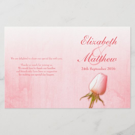 Hochzeitsprogramm für Rosa Rose (Vorderseite)