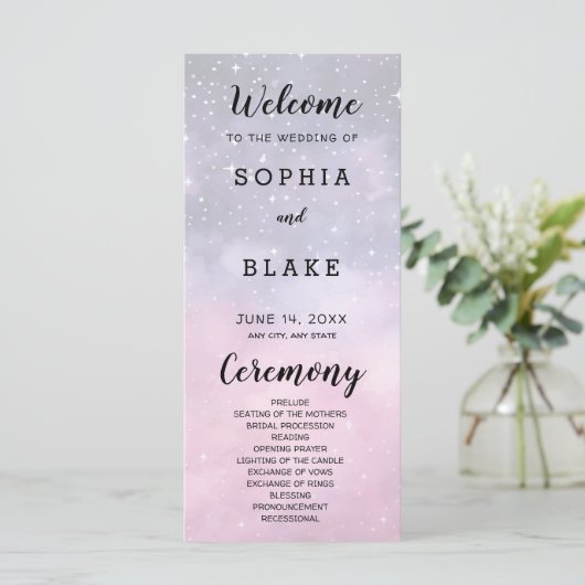 Hochzeitsprogramm für Rosa und Blaue Sterne (Stehend Vorderseite)