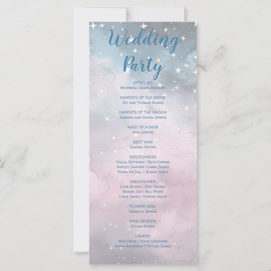 Hochzeitsprogramm für Rosa und Blaue Sterne (Rückseite)