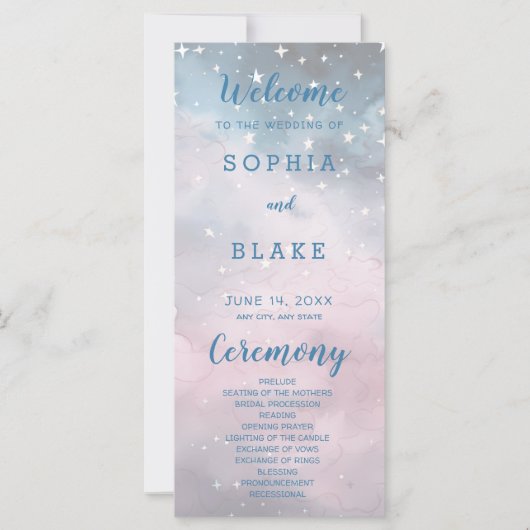 Hochzeitsprogramm für Rosa und Blaue Sterne (Vorderseite)