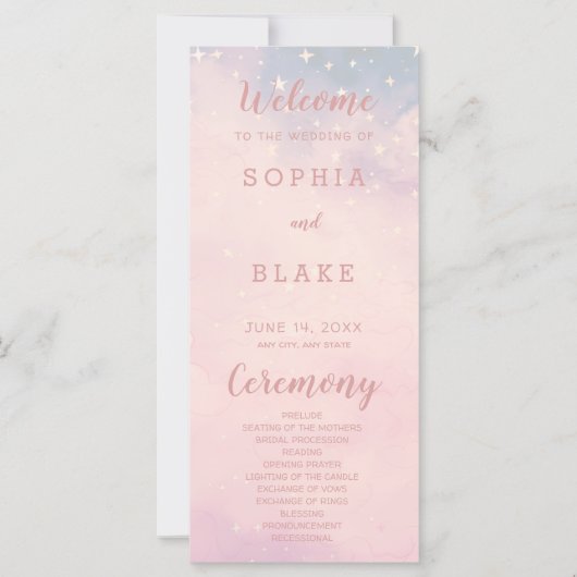 Hochzeitsprogramm für Rosa und Blaue Sterne (Vorderseite)