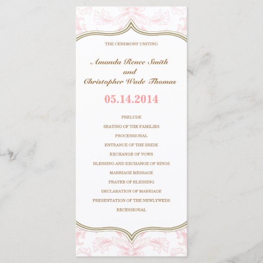 Hochzeitsprogramm für Rosa und Gold Programm (Vorderseite)