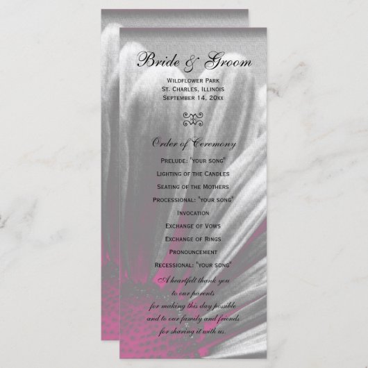 Hochzeitsprogramm für Rosa und Graue Blumen Programm (Vorne/Hinten)