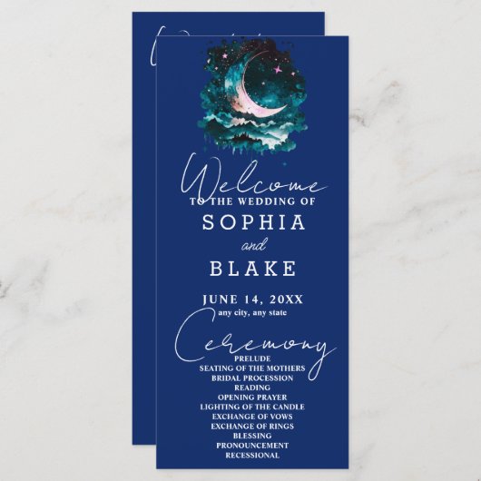 Hochzeitsprogramm für Rosa und Grüne Halbmonde (Vorne/Hinten)