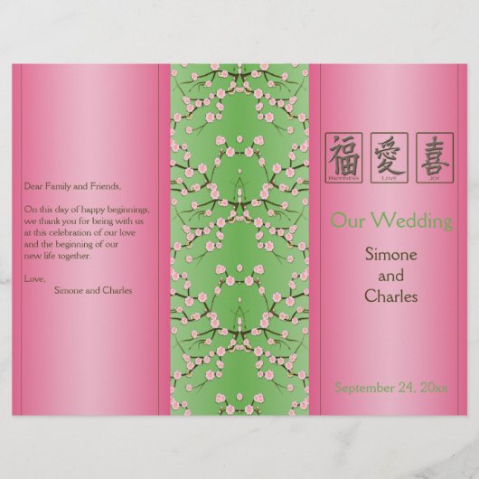 Hochzeitsprogramm für Rosa und Grüne Kirsche (Vorderseite)