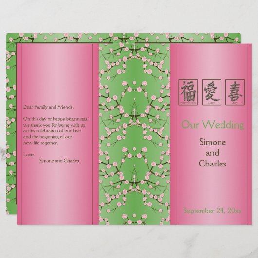 Hochzeitsprogramm für Rosa und Grüne Kirsche (Vorne/Hinten)