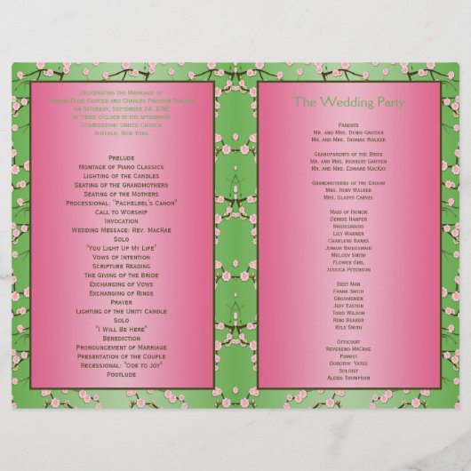 Hochzeitsprogramm für Rosa und Grüne Kirsche (Rückseite)